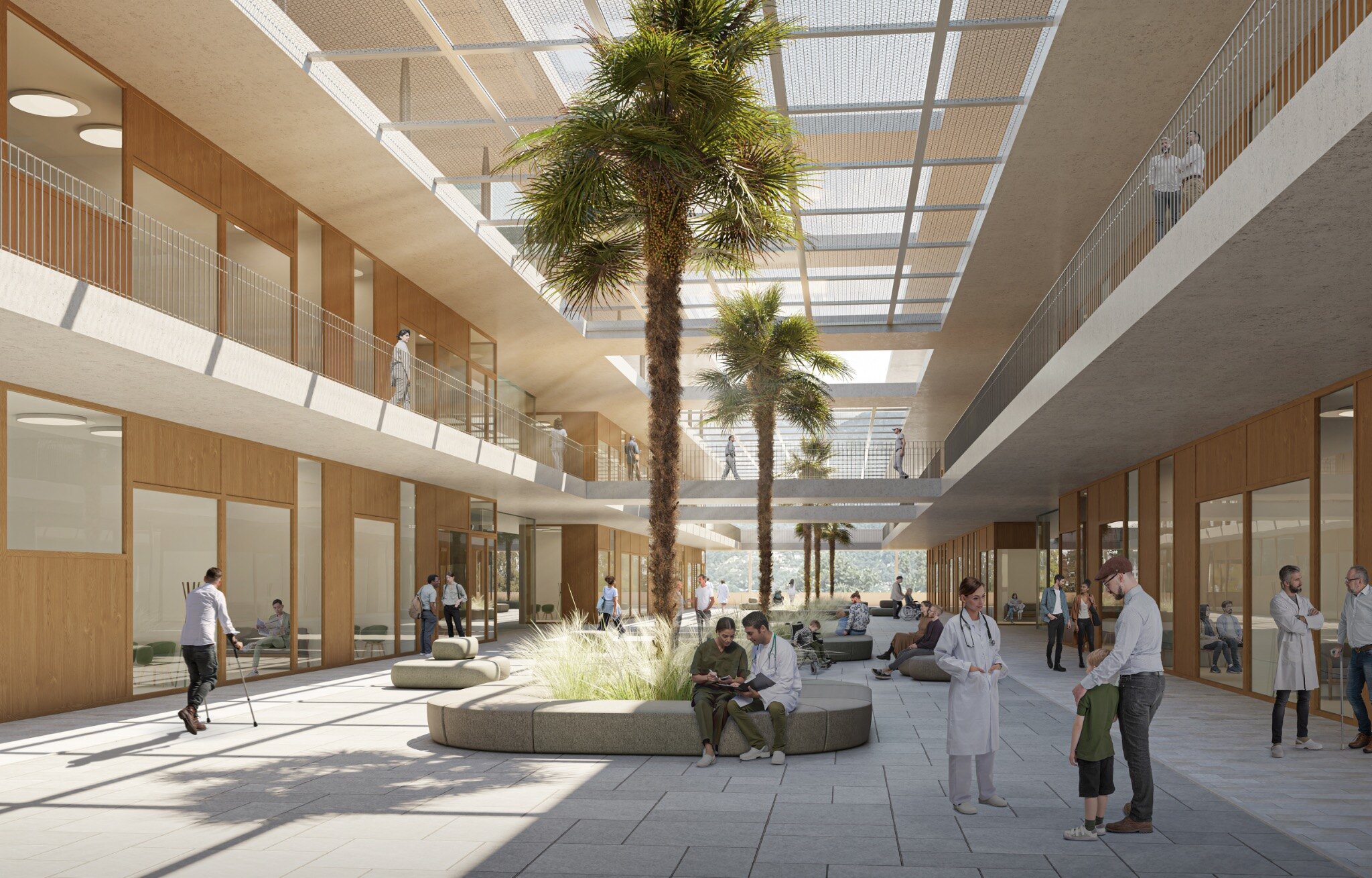 Main clinical walkway view of the Regional Hospital Bellinzona competition entry